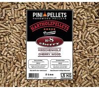 PINI Cherry Wood Pellets, 1.5 kg, BBQ Hardwood Smoking Grilling Pellets, Premium Quality, Low Ash, High Calorific Value, Ideal for All Grill and Smoker Types