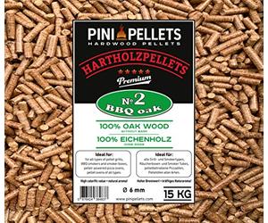 PINI Grill Pellets 15 kg - Wood Pellets 100% Oak No2 for Grilling, Smoking, Smoking Also for Pellet Operated Pizza Ovens