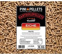 PINI Oak Wood Pellets 6 mm, 15 kg - Premium Quality, High Calorific Value, Minimal Ash, Ideal for Heating, Grilling, Smoking