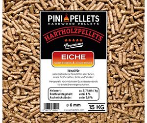 PINI Oak Wood Pellets 6 mm, 15 kg - Premium Quality, High Calorific Value, Minimal Ash, Ideal for Heating, Grilling, Smoking
