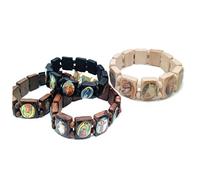 Pinicecore 4pcs Fashion Wooden Jesus Bracelet Saints Rosary Religious Bangles Elastic Stretch Bangle Bracelet Gift