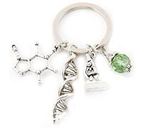 PiniceCore Science Keychain with Neuron Pendant, Microscopes DNA Doctor Design, Anatomy Neurology Biology Gift for Teachers, Unisex