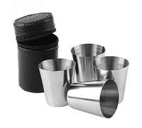 Pinicecore Stainless Steel Shot Cups Shot Glass Drinking Metal Shooters Leather Cup Holder for Whiskey Tequila Liquor Great Barware Gift 4pcs/set