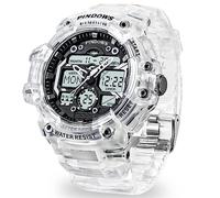 PINIDOUS Men's Digital Sports Watch - 7 Color LED Light Large Analog Display, Waterproof With 3 Alarms, Countdown, Stopwatch, Dual Time - Multi-Function Military Wrist Watch