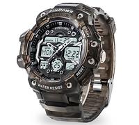 PINIDOUS Men's Digital Sports Watch with 7 Color LED Light, Large Analog Digital Display, Waterproof, 3 Alarms/Countdown/Stopwatch/Dual Time Multi-Function Military Wrist Watch