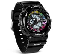 PINIDOUS Women Watch for Women Outdoor Waterproof Digital Sports Analog Watches for Ladies Students with Stopwatch Alarm Countdown Dual Display 7 Color LED Backlight