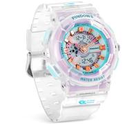 PINIDOUS Women Watch for Women Outdoor Waterproof Digital Sports Analog Watches for Ladies Students with Stopwatch Alarm Countdown Dual Display 7 Color LED Backlight