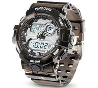 PINIDOUS Women's Watch - Digital Sports Watch with 7 Color LED Light, Large Analog Display, Waterproof, Alarm, Stopwatch, Hourly Chime, Multi-Function for Women & Teenagers