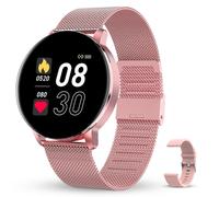 (Pink) 1.3 inch IPS Full Touch Screen Bluetooth 5.0 Heart Rate Blood Pressure SpO2 Monitor Multi-sport Modes Dial Market IP67 Waterproof Smart Watch