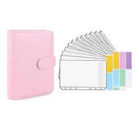 (pink) 1 Set Budgets Planner Handbook Transparent Pockets Waterproof Faux Leather Receipt Coupon Cash Envelope Binder Office Supplies