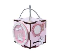 (pink, 10*10*10cm) Busy Activity Cube Wooden Busy Cube with Handle, Busy Board Montessori Toy for Toddlers, Basic Life Skills Learning for Children 36 Months
