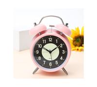 (Pink, 10*5.5*16cm) Luminous Round Alarm Clock Silent Analog Clock Glow in the Dark Bedroom Table