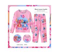 (Pink, 100cm/39.37in) Lilo Stitch Childrens Pajamas Long Sleeve Set Cartoon Pajamas Cute