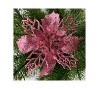 (Pink, 10Pcs) 10X Large Poinsettia Decor Glitter Flower Hanging Tree Home Party