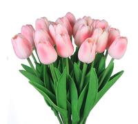 (Pink) 10Pcs Artificial Flowers Fake Flower Tulip Latex Material Real Touch for Wedding Room Home Hotel Party Decoration and DIY Decor