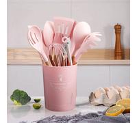 (Pink) 11-piece Silicone Kitchen Utensil Set for Nonstick Cookware Non-stick Spatula Bakeware Accessories