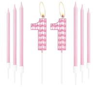 Pink 11th Birthday Candles, Girls 11th Birthday Decorations, Pink 3D Number 11 Candles, Pink Long Candle, Pink Candle Cake Topper for Girls Kids Women Birthday Party Wedding Anniversary Supplies