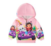 (Pink, 120(5-6Y)) Sweatshirt Gabbys Dollhouse Kids Girls Toddler Zip Winter Hoodie Top Gifts Coat