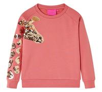 vidaXL Kids' Sweatshirt - Old Pink Long Sleeves Pullover with Sequined Giraffe, 128 for Ages 7-8 - Cozy Cotton Blend with Fleece Lining