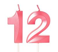 Pink 12th Birthday Candles Number 12 Candles for Birthday Cake, 12th Candles Pink 12 Birthday Candles for Cake, 12th Birthday Cake Candles Cake Toppers Decorations for 12 Year Old Girls Pink