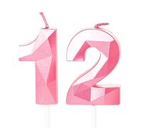 Pink 12th Birthday Candles Number 12 for Cake, Birthday Cake Toppers Decorations for 12 Year Old Girls