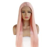 Pink 13×4 Lace Front Wig for Women Pre-Plucked Glueless Long Straight Layered Synthetic Wigs for Girls Daily Use Adds Volume(24inch)