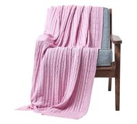 HOMESCAPES Pastel Pink Cable Knit Throw 130 x 170 cm Combed Cotton Soft and Cosy Blanket Bed and Sofa Throw For Armchairs and Single Beds