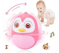 (pink, 13x12x10cm) Roly Poly Baby Toys 6 to 12 Months, Tummy Time Wobbler Toys, Penguin Tumbler Wobbler Toys for Infant Boy Girl Gifts