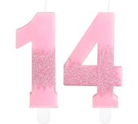 Pink 14th Birthday Candles, Pink Number 14 Candles Frozen Cake Decorations, Pink Frozen Party Candles, Glitter Pink Candle Cake Topper for Girls Boys Birthday Party Decor Wedding Anniversary Supplies
