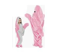 (Pink, 170cm/66.93in) Hoodie Shark Blanket Super Soft Cozy Flannel Wearable Blanket Bag Sleeping
