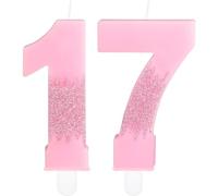 Pink 17th Birthday Candles, Pink Number 17 Candles Frozen Cake Decorations, Pink Frozen Party Candles, Glitter Pink Candle Cake Topper for Girls Boys Birthday Party Decor Wedding Anniversary Supplies