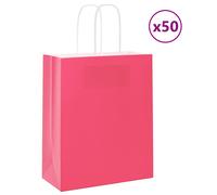vidaXL Kraft Paper Bags with Handles - 50 Pack - Pink - 18x8x22 cm - Recyclable Carry Gift/Party/Shopping/Takeaway Bags