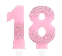 Pink 18th Birthday Candles, Pink Number 18 Candles Frozen Cake Decorations, Pink Frozen Party Candles, Glitter Pink Candle Cake Topper for Girls Boys Birthday Party Decor Wedding Anniversary Supplies