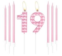 Pink 19th Birthday Candles, Girls 19th Birthday Decorations, Pink 3D Number 19 Candles, Pink Long Candle, Pink Candle Cake Topper for Girls Kids Women Birthday Party Wedding Anniversary Supplies