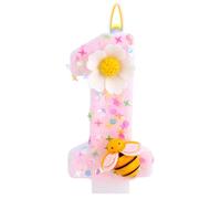 Pink 1st Birthday Candle, Bee White Flower Number 1st One Candle Cute 1 First Pastel Cake Decoration for Women Girls Birthday Party Anniversary Celebration Supplies