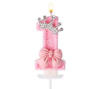 Pink 1st Birthday Candle, Bow Crown First Birthday Decoration Wax Elegant Number 1 Candle One Cake Decoration for Girls Party Anniversary