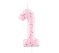Pink 1st Birthday Candle Bow Number 1 Candle Cake Topper Cupcake Decorations Happy Birthday Bowknot Cute Themed for Girls Anniversary Celebrations Sweet Party Supplies