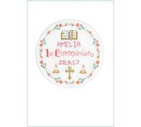 Pink 1st Communion Card with Beads - Complete Cross Stitch kit on 16 aida