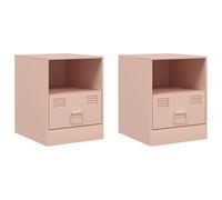 Bedside Cabinet 2pcs Pink Cold-Rolled Steel Compact Storage 34.5x39x44 cm