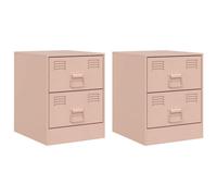 (pink, 2 pcs) vidaXL Bedside Cabinet Bedroom Nightstand Side Table Bed Cabinet Pink Steel