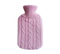 (Pink) 2000ml Acrylic Fiber Solid Color Hot Water Bottle Warm Pouch Protective Cover