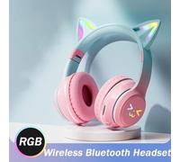 (pink) 2024 New Cute Cat RGB Colour Lights Wireless Headphones Bluetooth 5.1 Stereo Music Gaming Headsets for Girls Kids Gift Headset with Microphone