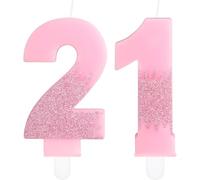 Pink 21st Birthday Candles, Pink Number 21 Candles Frozen Cake Decorations, Pink Frozen Party Candles, Glitter Pink Candle Cake Topper for Girls Boys Birthday Party Decor Wedding Anniversary Supplies