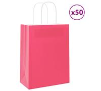 vidaXL Kraft Paper Bags 50 pcs - Pink Gift/Shopping Bags, 100g/sqm, 22x11x28 cm, Max Weight 10 kg - Durable, Customizable Handles for Parties & Events