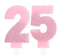 Pink 25th Birthday Candles, Pink Number 25 Candles Frozen Cake Decorations, Pink Frozen Party Candles, Glitter Pink Candle Cake Topper for Girls Boys Birthday Party Decor Wedding Anniversary Supplies
