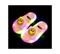 (Pink, 26-27 Shoe Inner Length16cm) Summer Children LED Slippers Slip Resistant Smiley Beach Sandals Light-up Jelly