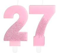 Pink 27th Birthday Candles, Pink Number 27 Candles Frozen Cake Decorations, Pink Frozen Party Candles, Glitter Pink Candle Cake Topper for Girls Boys Birthday Party Decor Wedding Anniversary Supplies