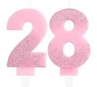 Pink 28th Birthday Candles, Pink Number 28 Candles Frozen Cake Decorations, Pink Frozen Party Candles, Glitter Pink Candle Cake Topper for Girls Boys Birthday Party Decor Wedding Anniversary Supplies