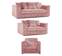 (Pink, 3 & 2 Seater + Armchair) Luxor Scatter Back Cord Sofa Set Range