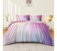Pink 3 Piece Simple Soft Duvet Cover for Kids and Teens, Geometric Gradient Stripes Super Soft Brushed Microfiber Reversible Bedding Set with Zipper Closure, Double Size - 200 × 200 cm
